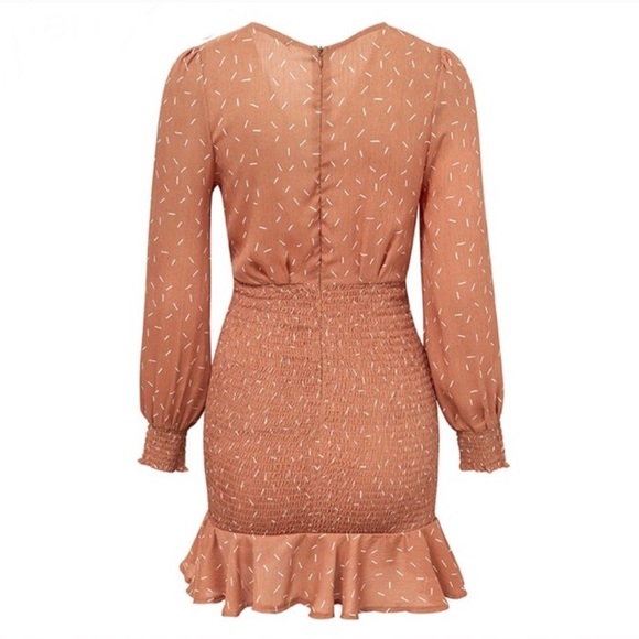 Confetti Long Sleeve Wrap Shirred Mini Dress - Picture 4 of 5